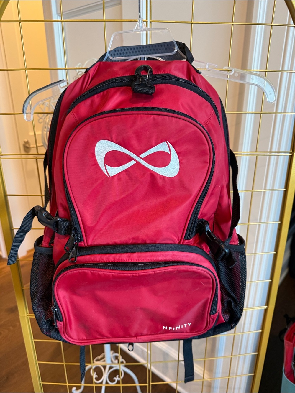 NFINITY Red and Black Backpack with White Logo multi pocket EUC